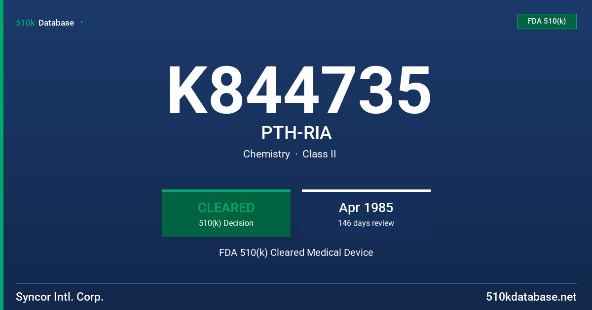K844735 PTH-RIA FDA 510(k) Cleared Medical Device