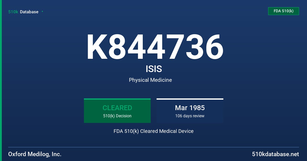 K844736 ISIS FDA 510(k) Cleared Medical Device