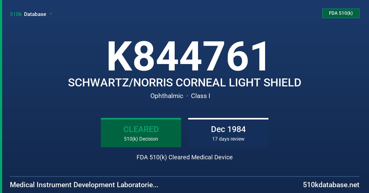 K844761 SCHWARTZ/NORRIS CORNEAL LIGHT SHIELD FDA 510(k) Cleared Medical Device