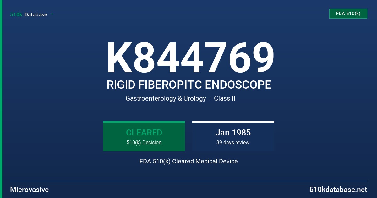 K844769 RIGID FIBEROPITC ENDOSCOPE FDA 510(k) Cleared Medical Device