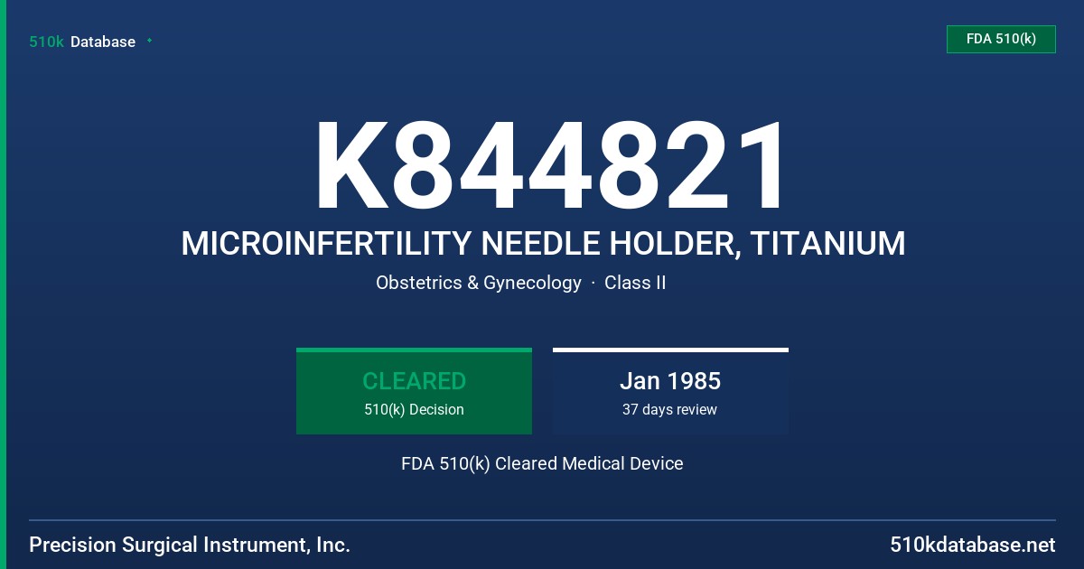 K844821 MICROINFERTILITY NEEDLE HOLDER, TITANIUM FDA 510(k) Cleared Medical Device