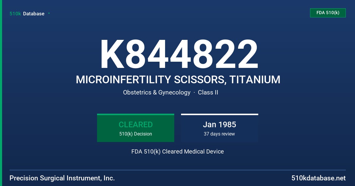 K844822 MICROINFERTILITY SCISSORS, TITANIUM FDA 510(k) Cleared Medical Device