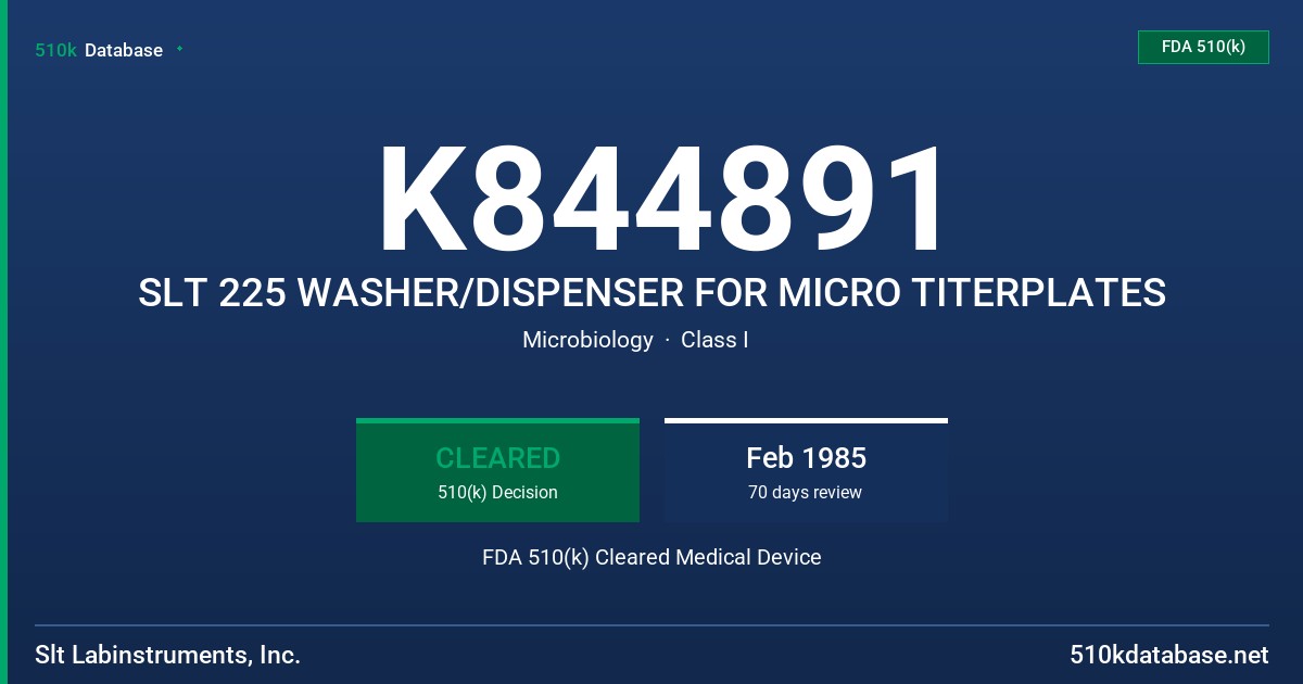 K844891 SLT 225 WASHER/DISPENSER FOR MICRO TITERPLATES FDA 510(k) Cleared Medical Device