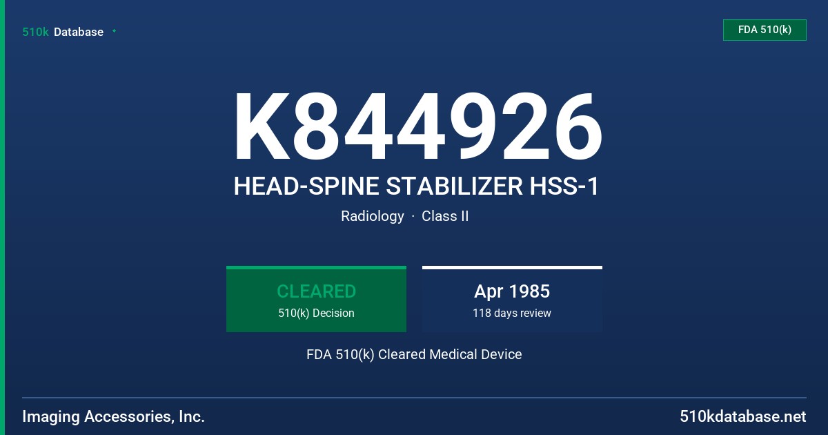 K844926 HEAD-SPINE STABILIZER HSS-1 FDA 510(k) Cleared Medical Device