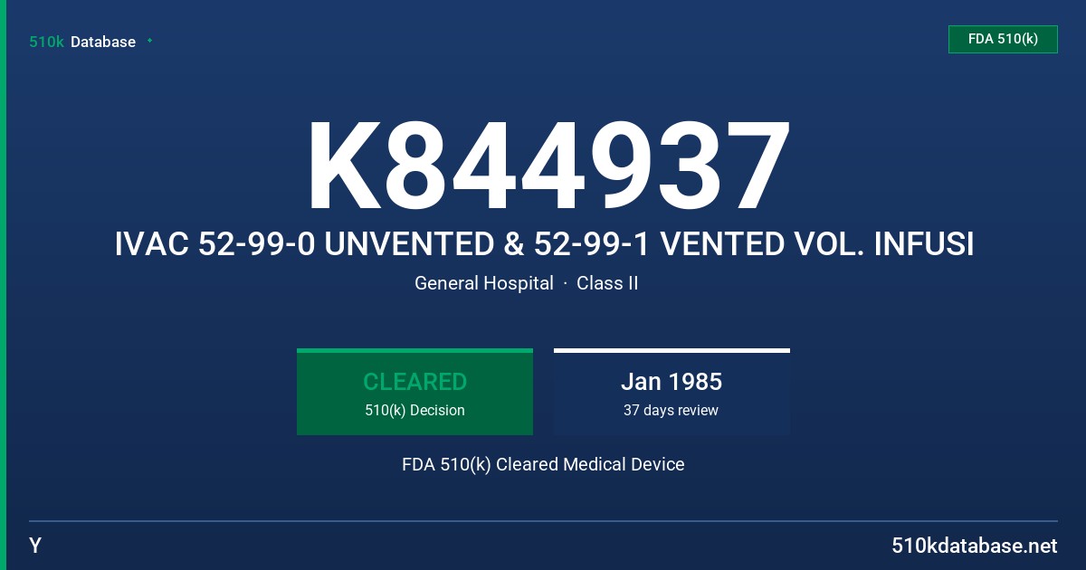K844937 IVAC 52-99-0 UNVENTED & 52-99-1 VENTED VOL. INFUSI FDA 510(k) Cleared Medical Device