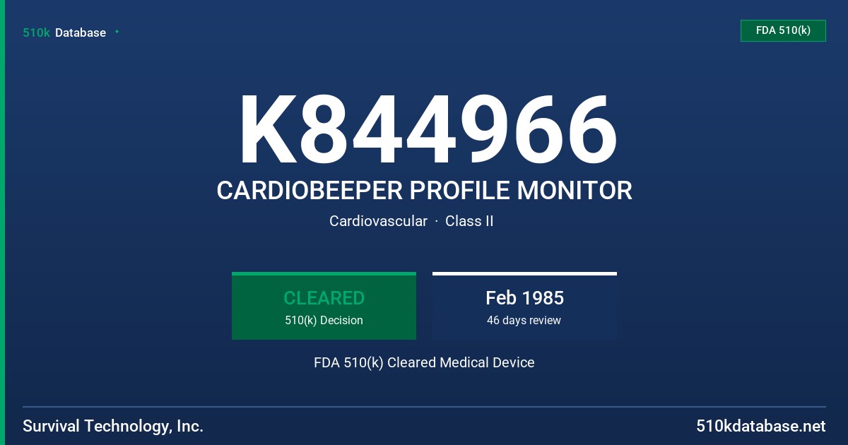 K844966 CARDIOBEEPER PROFILE MONITOR FDA 510(k) Cleared Medical Device