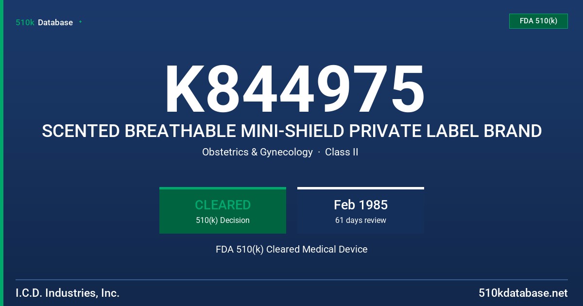 K844975 SCENTED BREATHABLE MINI-SHIELD PRIVATE LABEL BRAND FDA 510(k) Cleared Medical Device