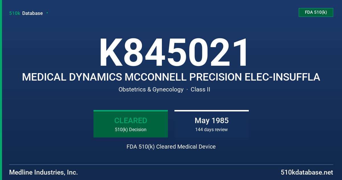K845021 MEDICAL DYNAMICS MCCONNELL PRECISION ELEC-INSUFFLA FDA 510(k) Cleared Medical Device