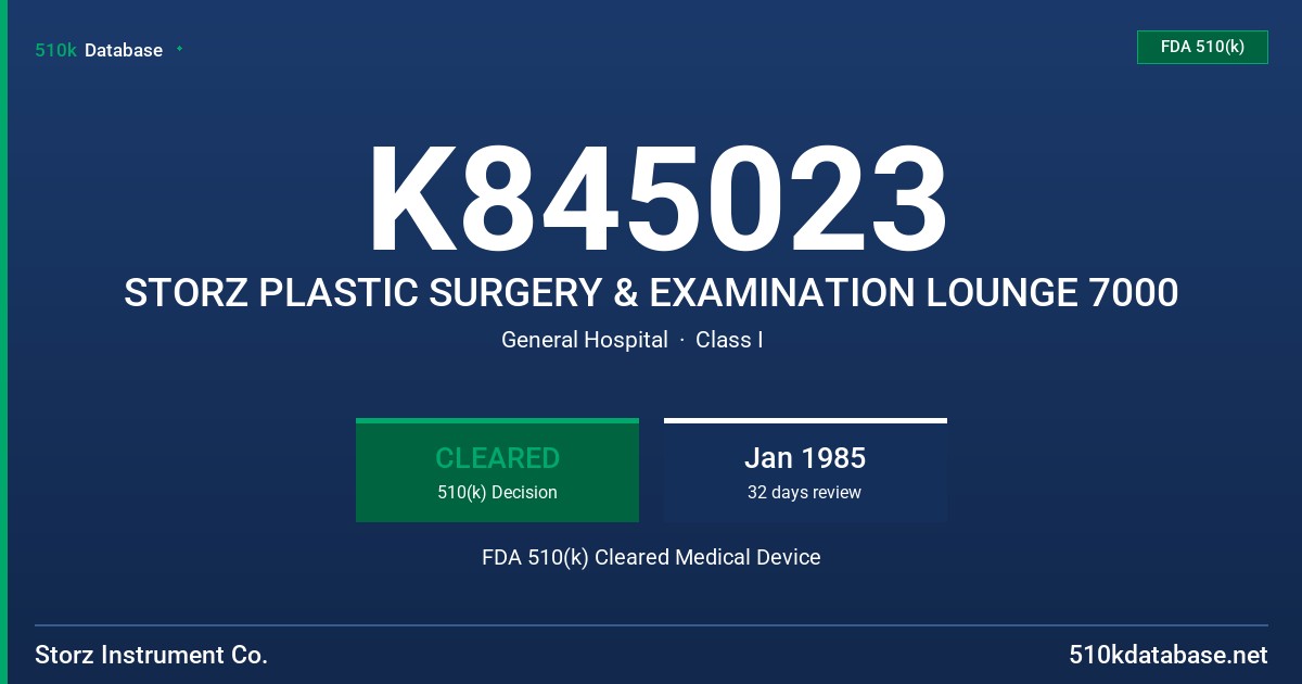 K845023 STORZ PLASTIC SURGERY & EXAMINATION LOUNGE 7000 FDA 510(k) Cleared Medical Device