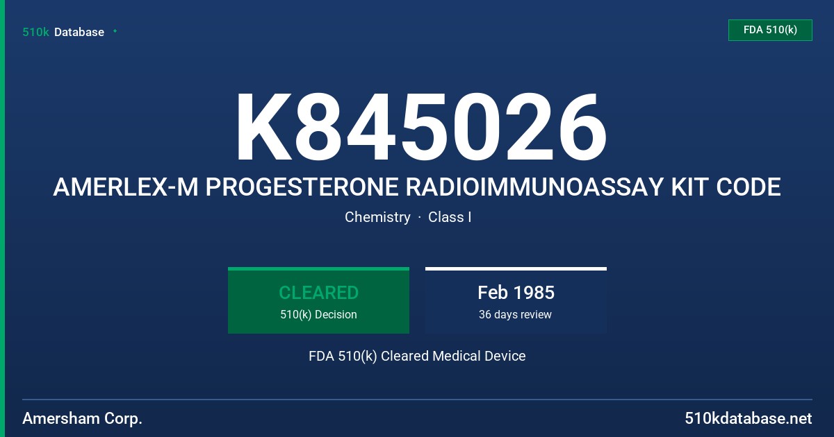 K845026 AMERLEX-M PROGESTERONE RADIOIMMUNOASSAY KIT CODE FDA 510(k) Cleared Medical Device