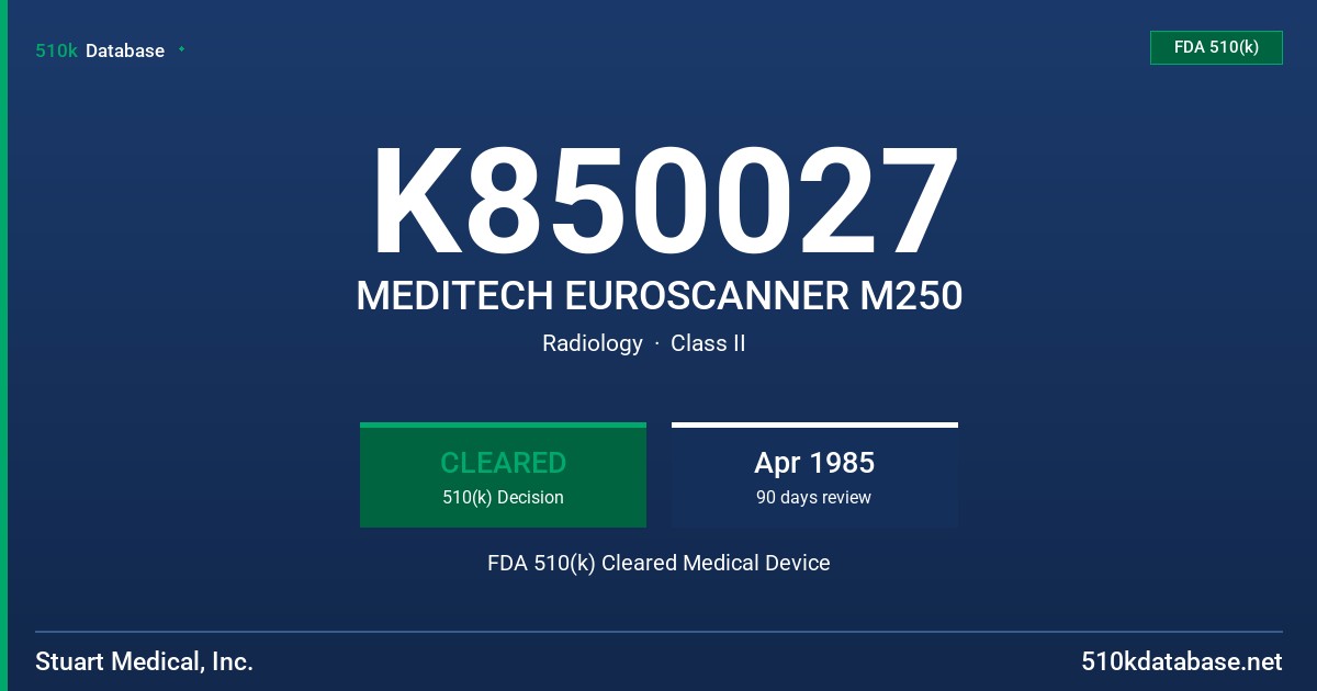 K850027 MEDITECH EUROSCANNER M250 FDA 510(k) Cleared Medical Device