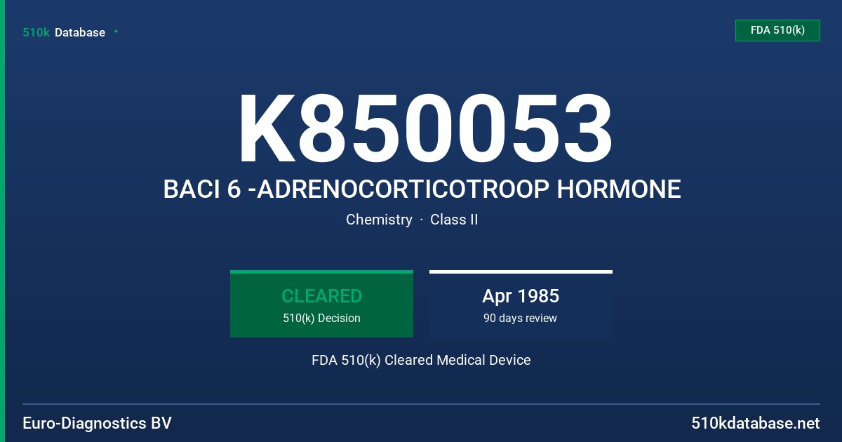 K850053 BACI 6 -ADRENOCORTICOTROOP HORMONE FDA 510(k) Cleared Medical Device