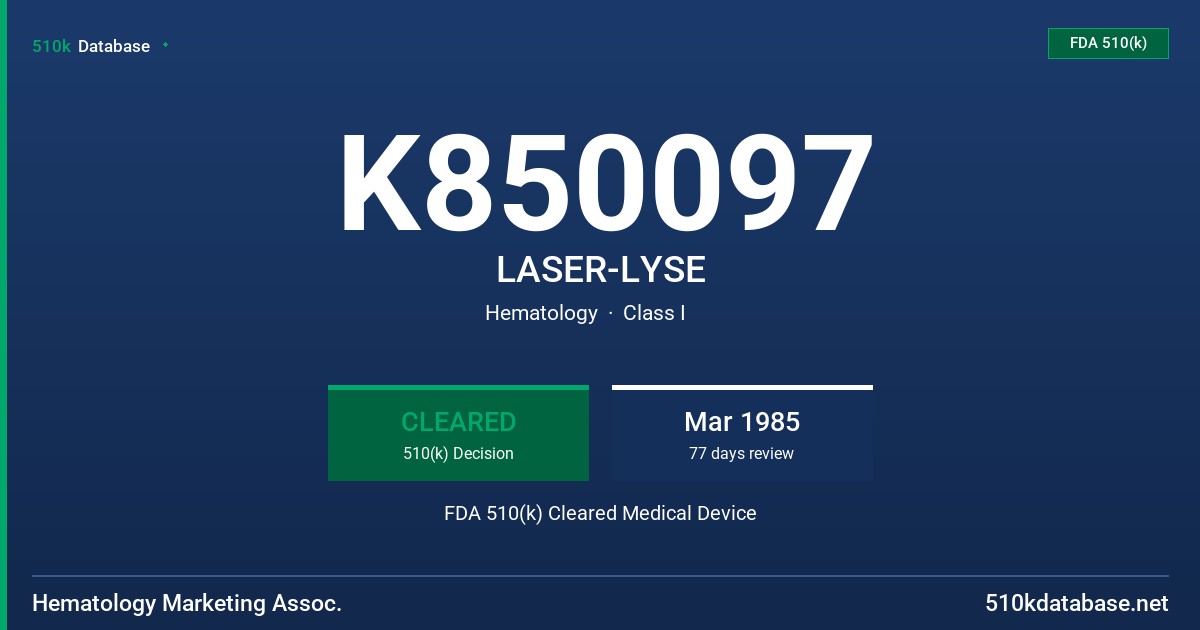 K850097 LASER-LYSE FDA 510(k) Cleared Medical Device