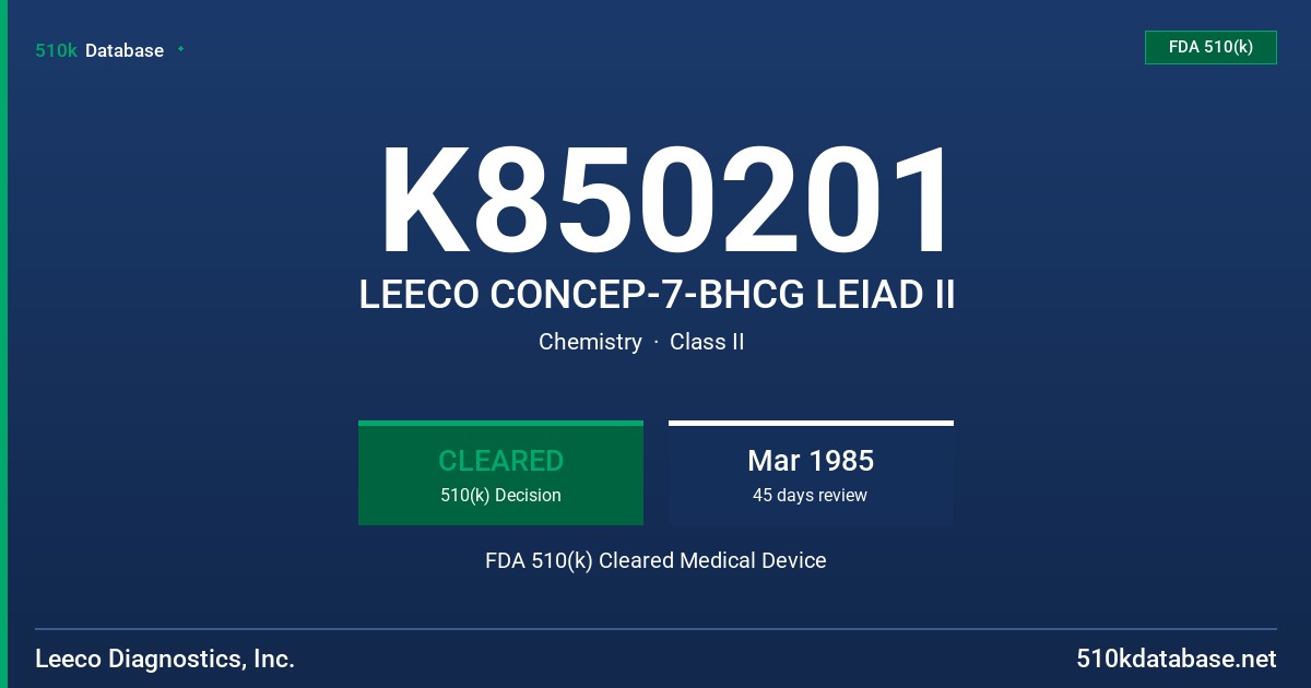 K850201 LEECO CONCEP-7-BHCG LEIAD II FDA 510(k) Cleared Medical Device