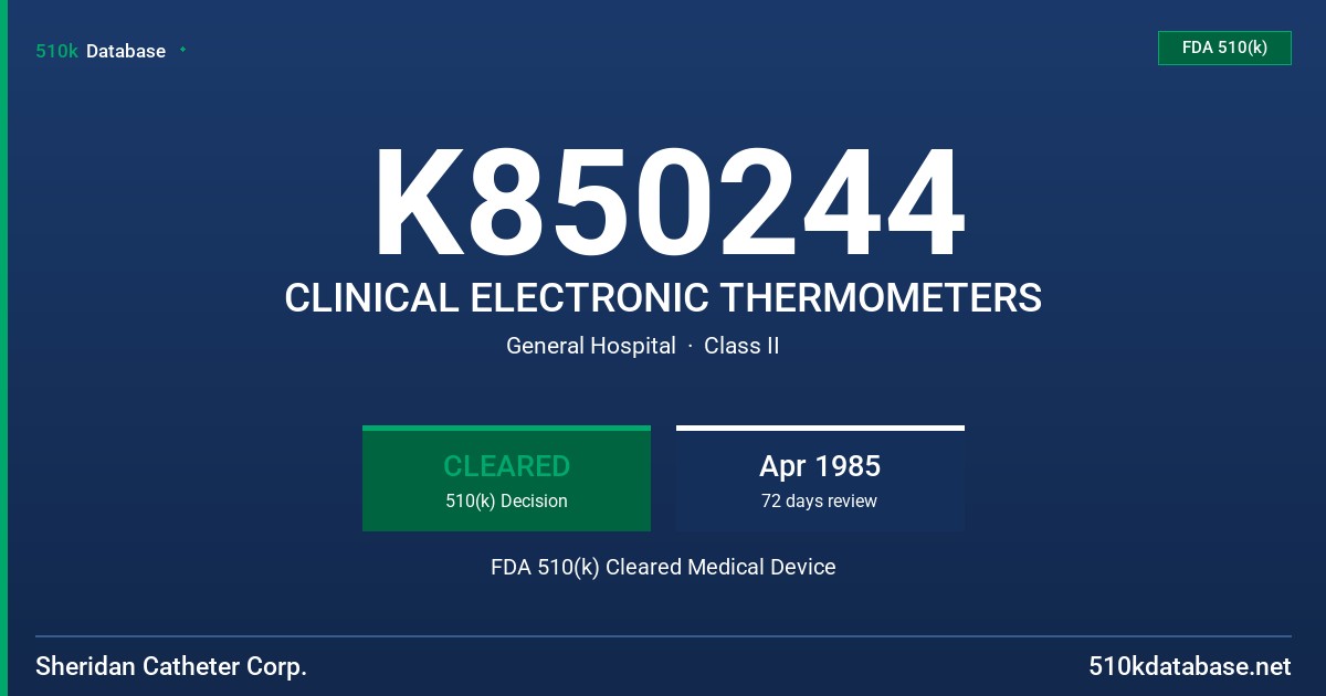 K850244 CLINICAL ELECTRONIC THERMOMETERS FDA 510(k) Cleared Medical Device