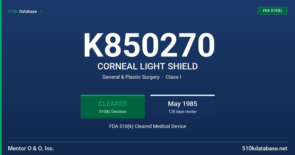 K850270 CORNEAL LIGHT SHIELD FDA 510(k) Cleared Medical Device