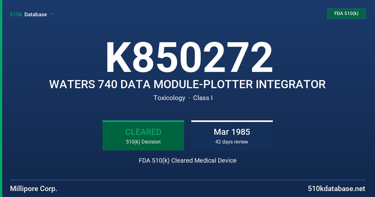 K850272 WATERS 740 DATA MODULE-PLOTTER INTEGRATOR FDA 510(k) Cleared Medical Device