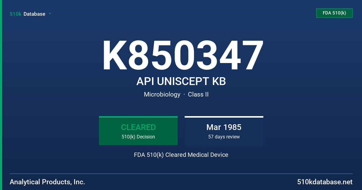 K850347 API UNISCEPT KB FDA 510(k) Cleared Medical Device
