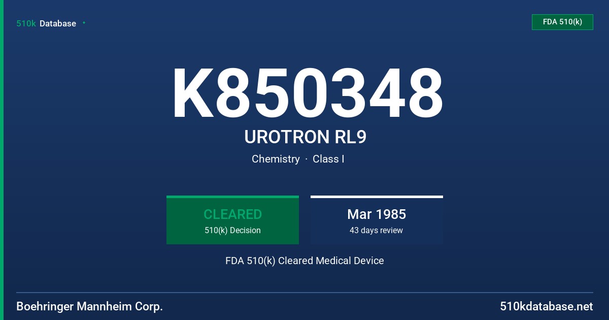 K850348 UROTRON RL9 FDA 510(k) Cleared Medical Device