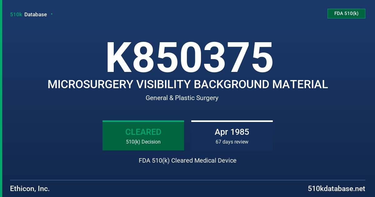 K850375 MICROSURGERY VISIBILITY BACKGROUND MATERIAL FDA 510(k) Cleared Medical Device
