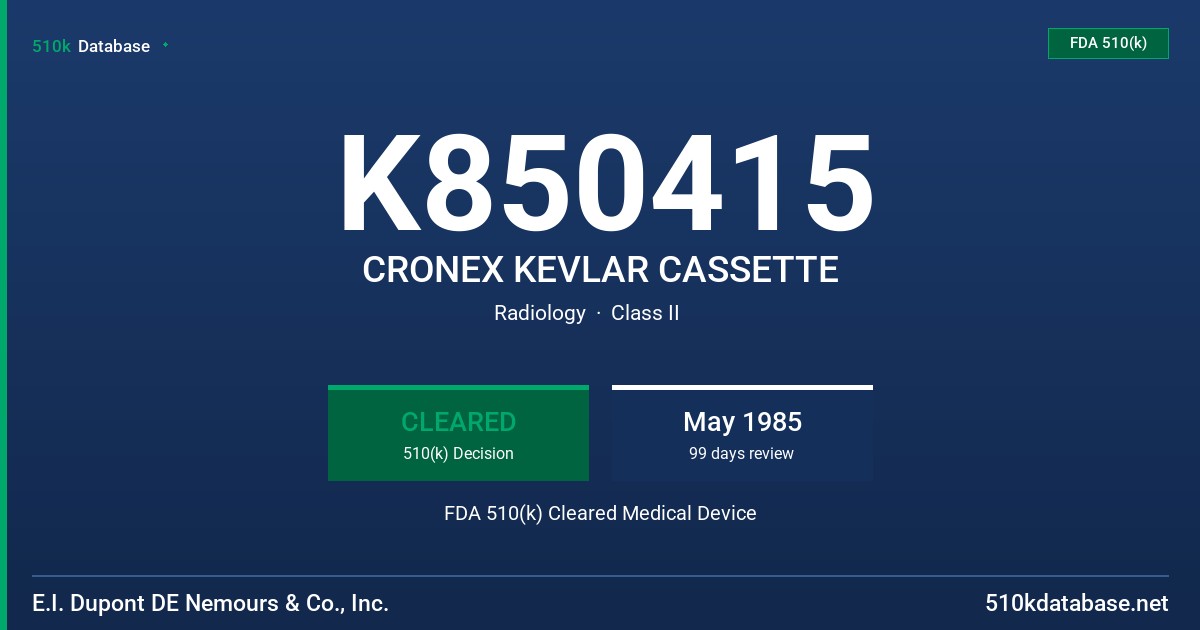 K850415 CRONEX KEVLAR CASSETTE FDA 510(k) Cleared Medical Device