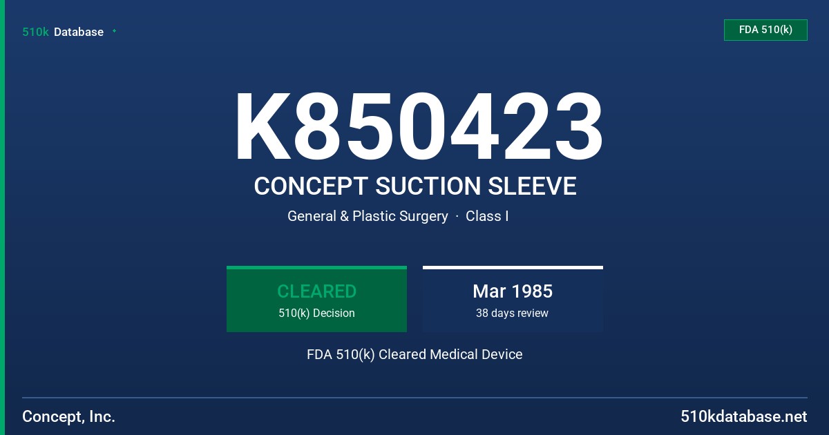 K850423 CONCEPT SUCTION SLEEVE FDA 510(k) Cleared Medical Device