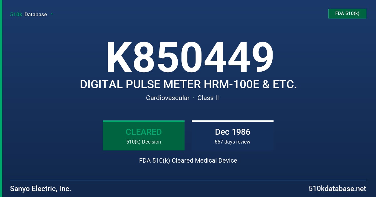 K850449 DIGITAL PULSE METER HRM-100E & ETC. FDA 510(k) Cleared Medical Device