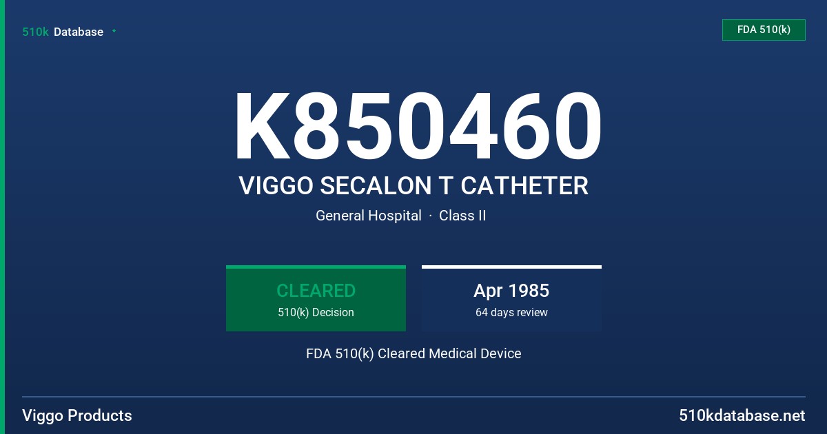 K850460 VIGGO SECALON T CATHETER FDA 510(k) Cleared Medical Device