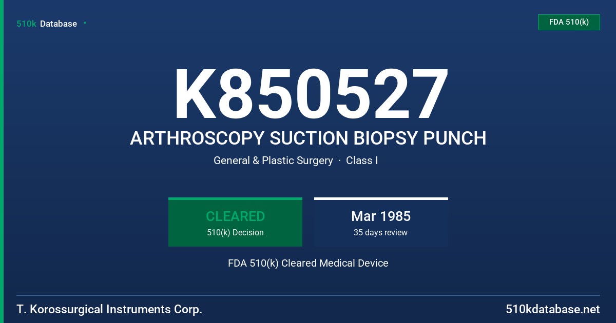 K850527 ARTHROSCOPY SUCTION BIOPSY PUNCH FDA 510(k) Cleared Medical Device