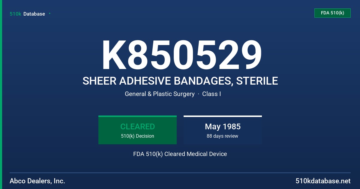 K850529 SHEER ADHESIVE BANDAGES, STERILE FDA 510(k) Cleared Medical Device