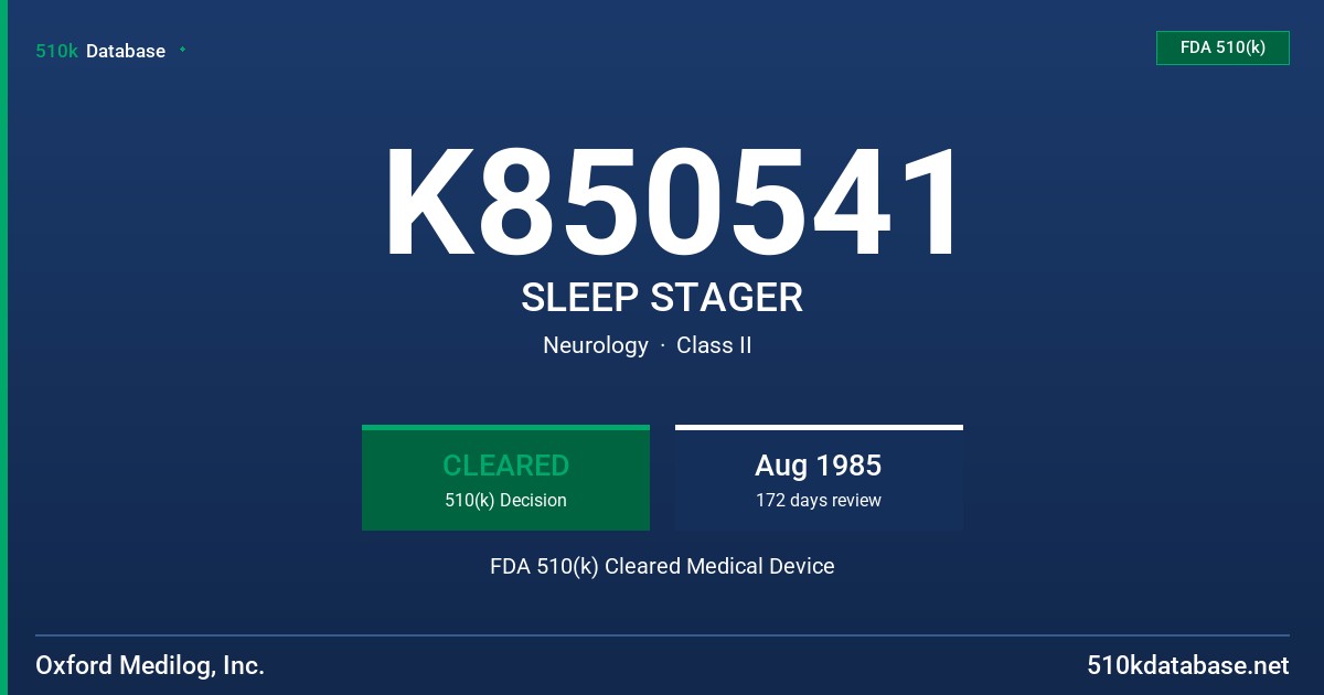 K850541 SLEEP STAGER FDA 510(k) Cleared Medical Device
