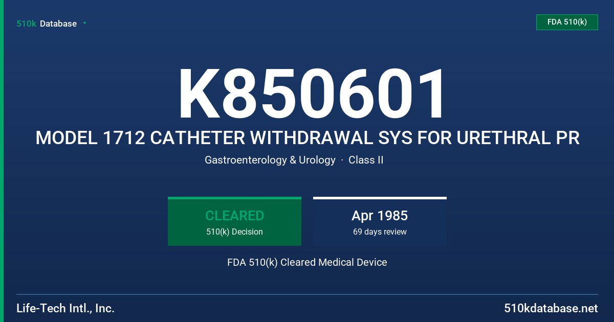 K850601 MODEL 1712 CATHETER WITHDRAWAL SYS FOR URETHRAL PR FDA 510(k) Cleared Medical Device