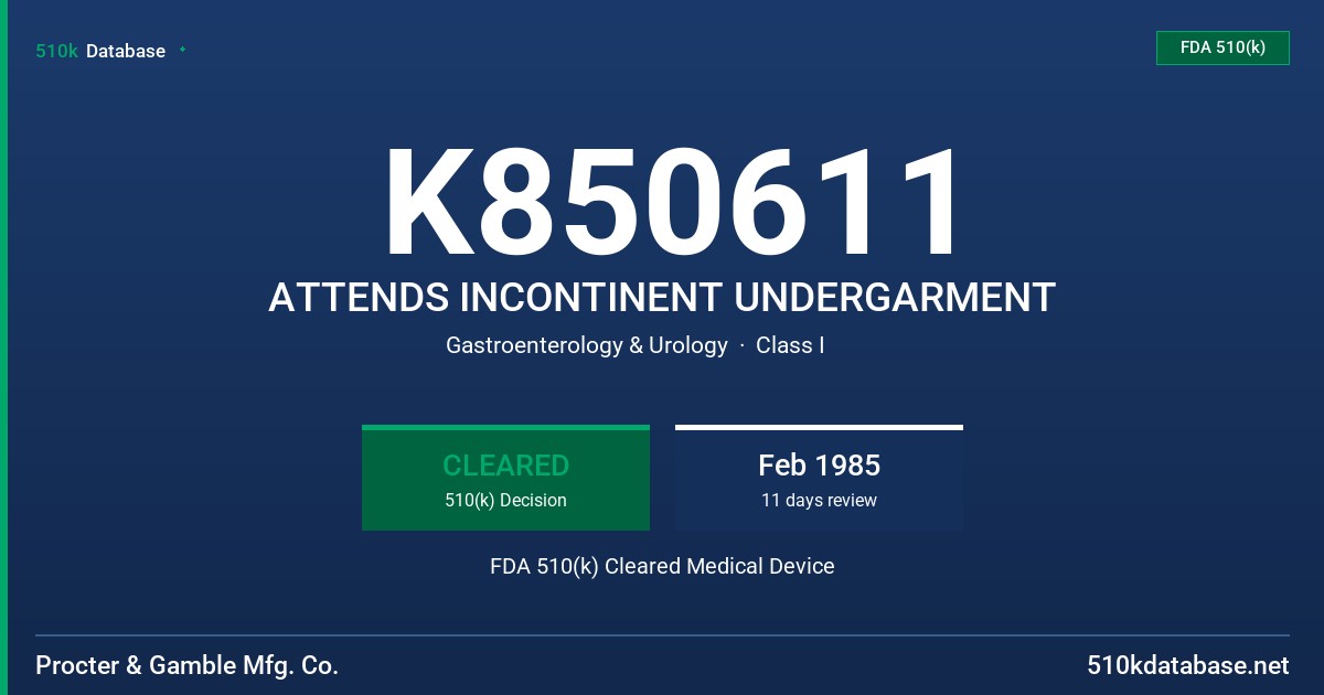 K850611 ATTENDS INCONTINENT UNDERGARMENT FDA 510(k) Cleared Medical Device