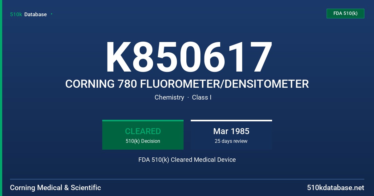 K850617 CORNING 780 FLUOROMETER/DENSITOMETER FDA 510(k) Cleared Medical Device
