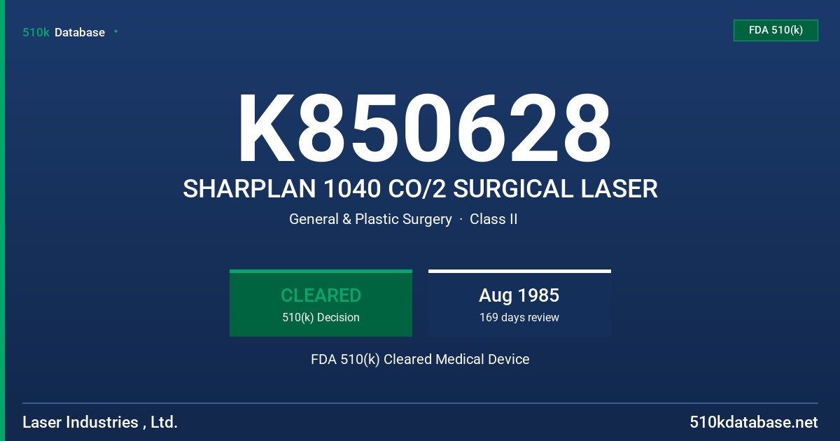 K850628 SHARPLAN 1040 CO/2 SURGICAL LASER FDA 510(k) Cleared Medical Device
