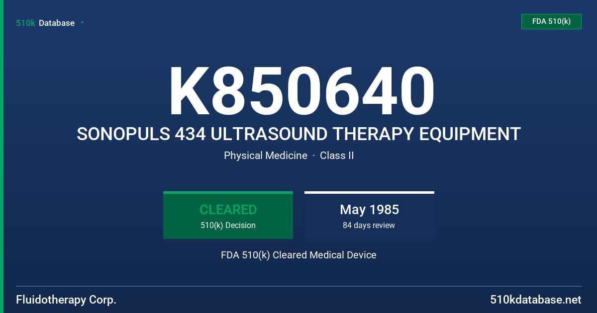 K850640 SONOPULS 434 ULTRASOUND THERAPY EQUIPMENT FDA 510(k) Cleared Medical Device