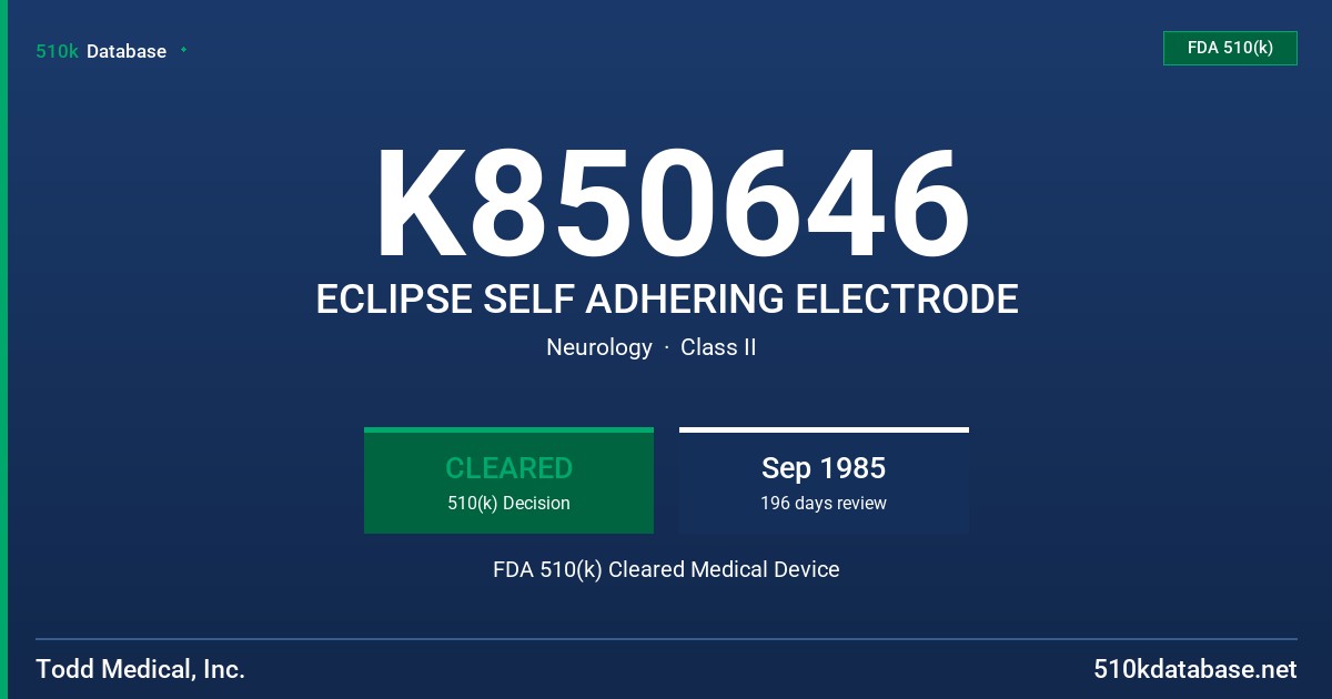 K850646 ECLIPSE SELF ADHERING ELECTRODE FDA 510(k) Cleared Medical Device