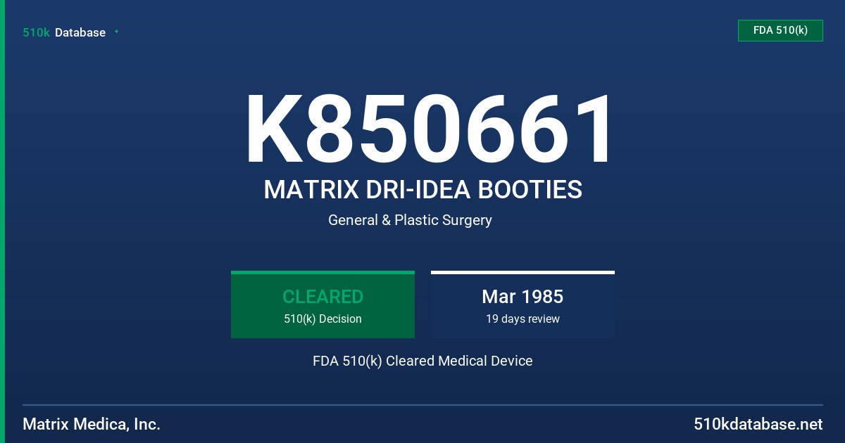 K850661 MATRIX DRI-IDEA BOOTIES FDA 510(k) Cleared Medical Device