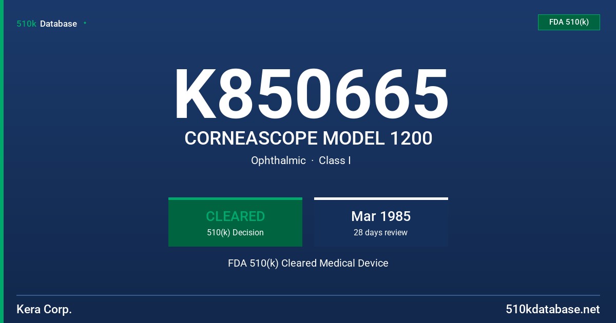 K850665 CORNEASCOPE MODEL 1200 FDA 510(k) Cleared Medical Device