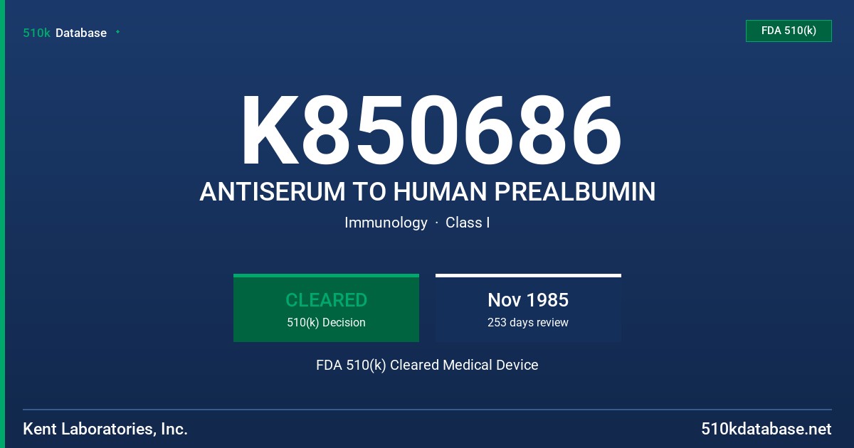 K850686 ANTISERUM TO HUMAN PREALBUMIN FDA 510(k) Cleared Medical Device