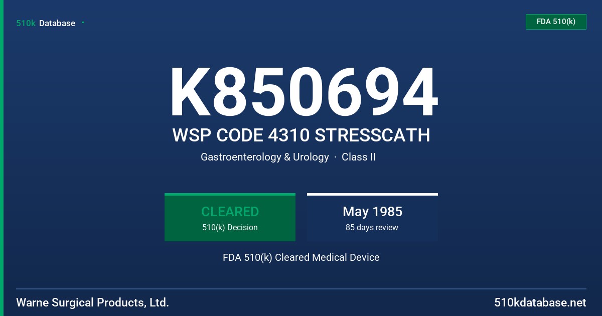 K850694 WSP CODE 4310 STRESSCATH FDA 510(k) Cleared Medical Device