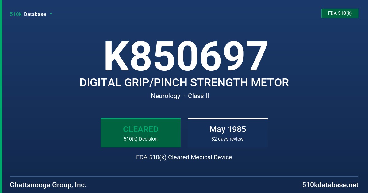 K850697 DIGITAL GRIP/PINCH STRENGTH METOR FDA 510(k) Cleared Medical Device