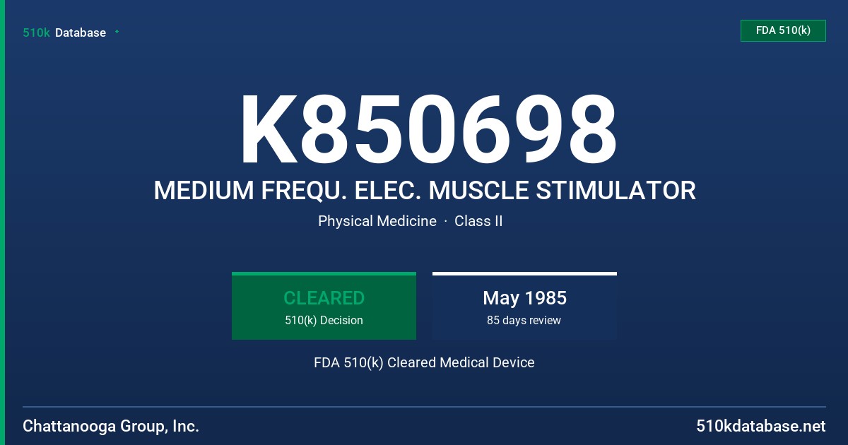 K850698 MEDIUM FREQU. ELEC. MUSCLE STIMULATOR FDA 510(k) Cleared Medical Device