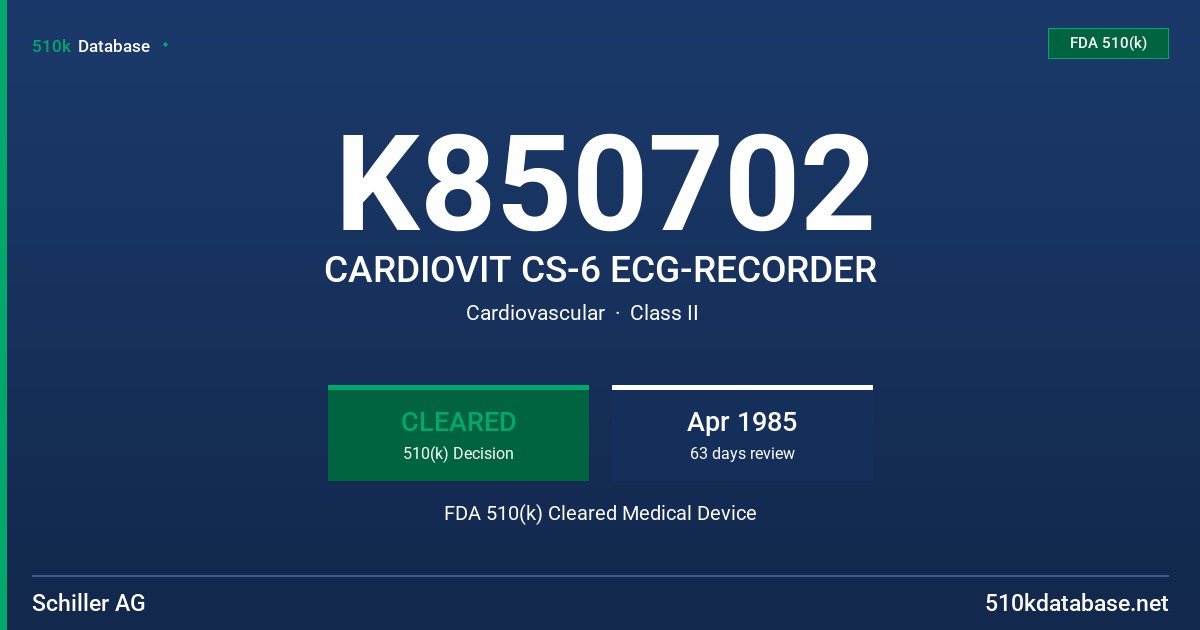K850702 CARDIOVIT CS-6 ECG-RECORDER FDA 510(k) Cleared Medical Device