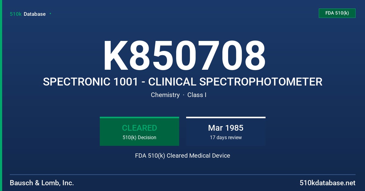 K850708 SPECTRONIC 1001 - CLINICAL SPECTROPHOTOMETER FDA 510(k) Cleared Medical Device