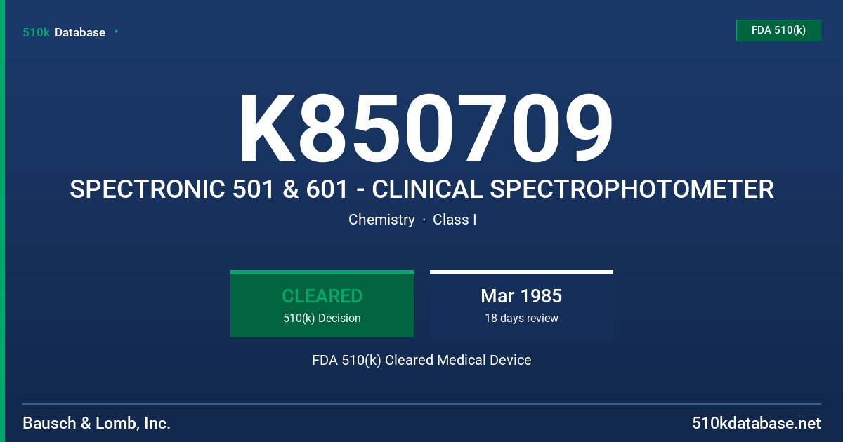 K850709 SPECTRONIC 501 & 601 - CLINICAL SPECTROPHOTOMETER FDA 510(k) Cleared Medical Device