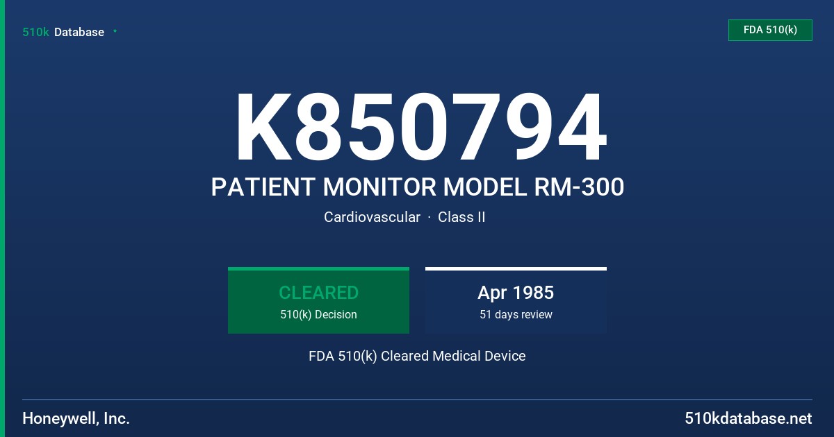 K850794 PATIENT MONITOR MODEL RM-300 FDA 510(k) Cleared Medical Device