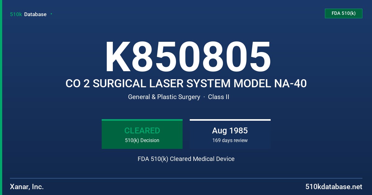 K850805 CO 2 SURGICAL LASER SYSTEM MODEL NA-40 FDA 510(k) Cleared Medical Device
