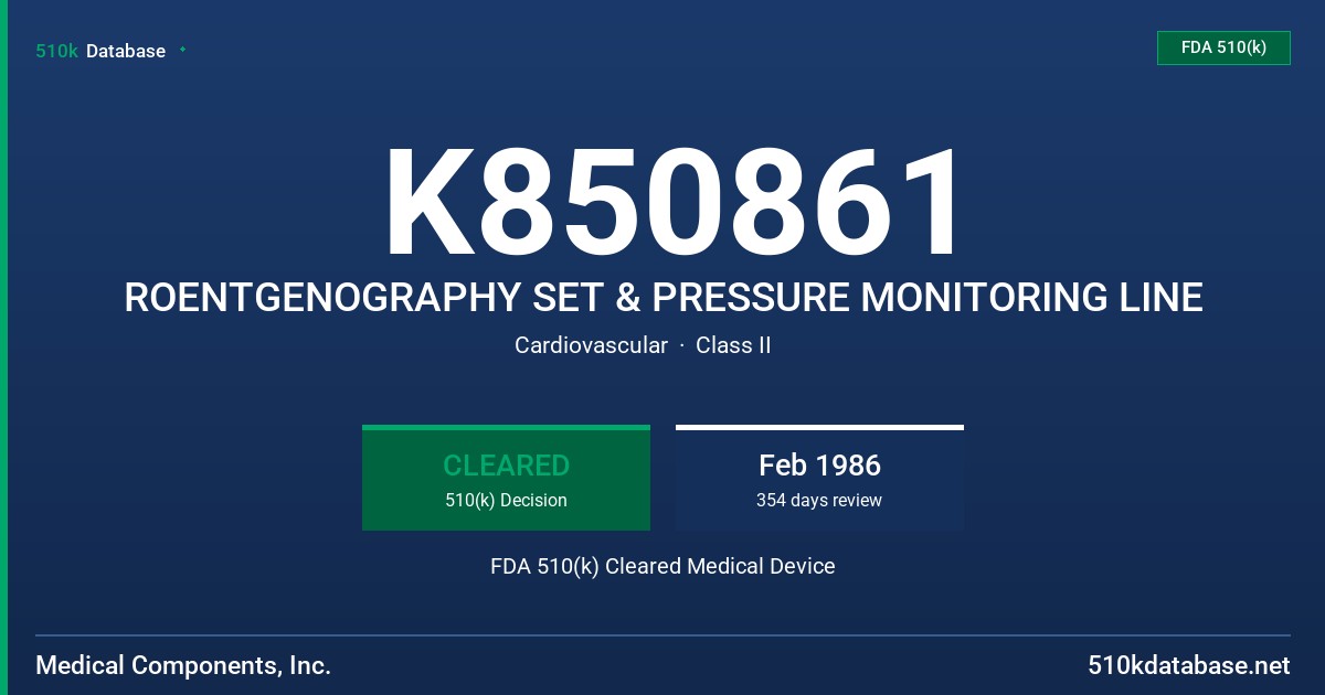 K850861 ROENTGENOGRAPHY SET & PRESSURE MONITORING LINE FDA 510(k) Cleared Medical Device