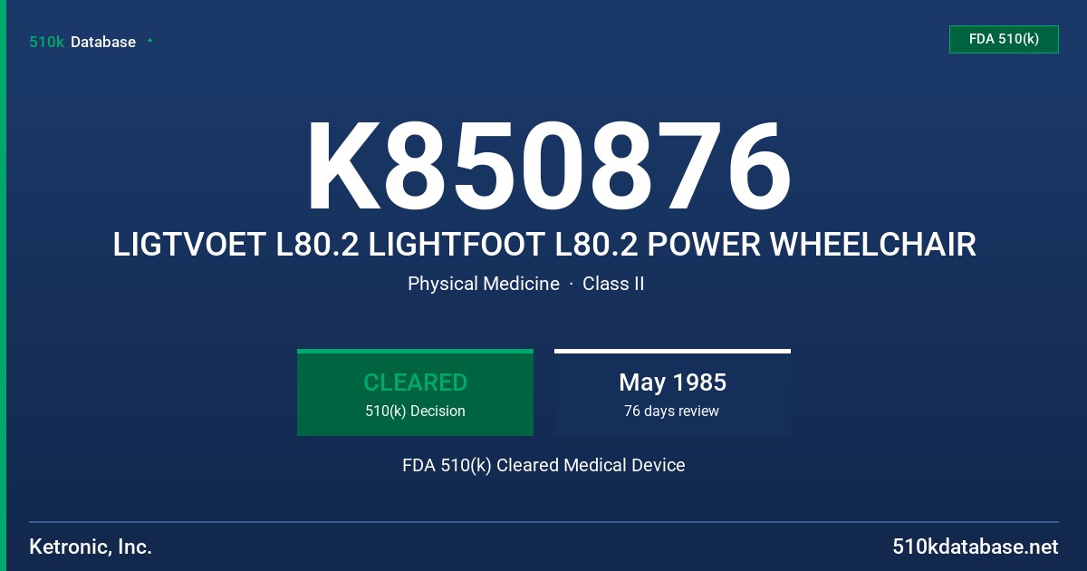 K850876 LIGTVOET L80.2 LIGHTFOOT L80.2 POWER WHEELCHAIR FDA 510(k) Cleared Medical Device